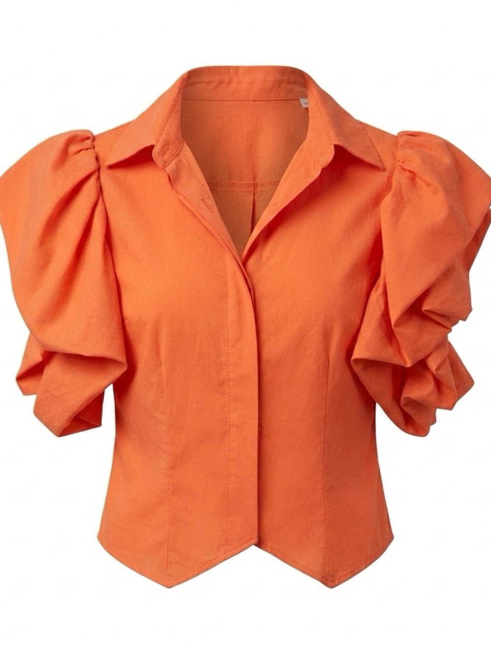 Statement Orange Puff-Sleeve Women's Blouse